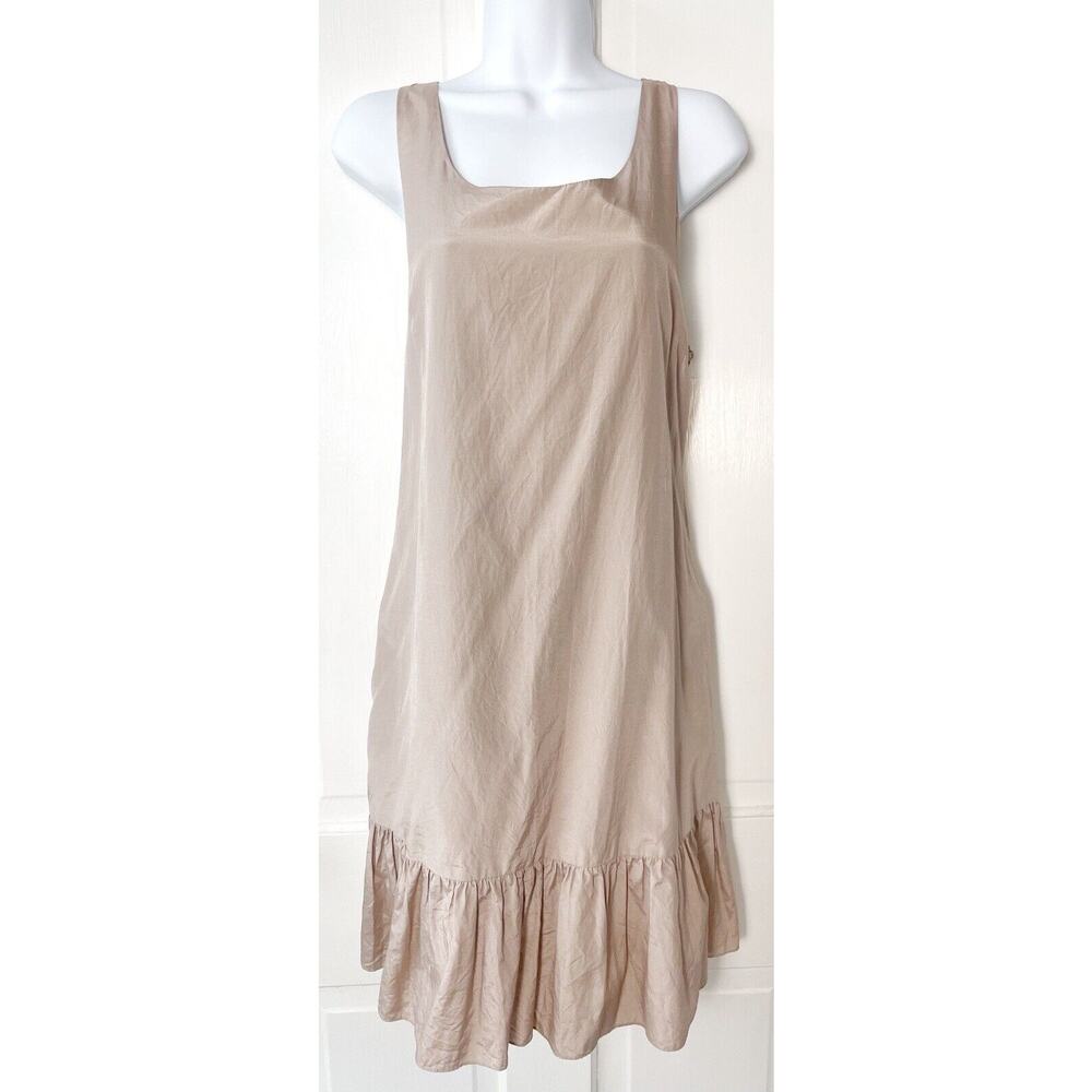 Dorothy Lee Dress Sz 8 Nude Beige Silk Sleeveless Ruffle Prairie Knee Length